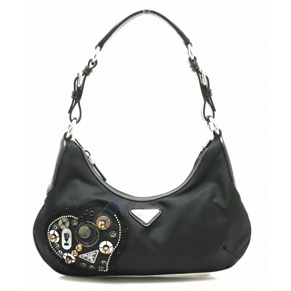 Prada Leather Patchwork Nylon Handbag Shoulder Bl… - image 2